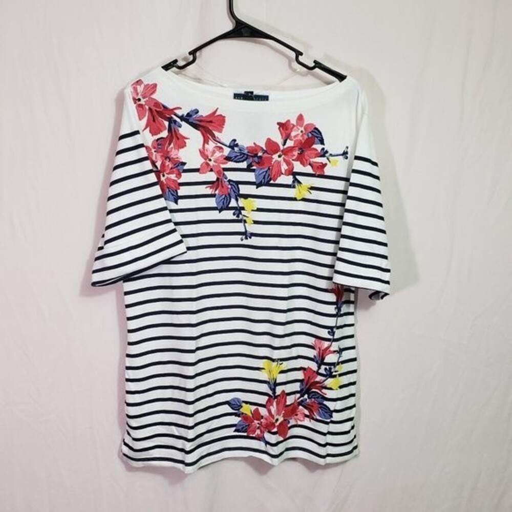 Karen Scott Floral Printed Boatneck Bright White (AI) - Picture 2 of 7